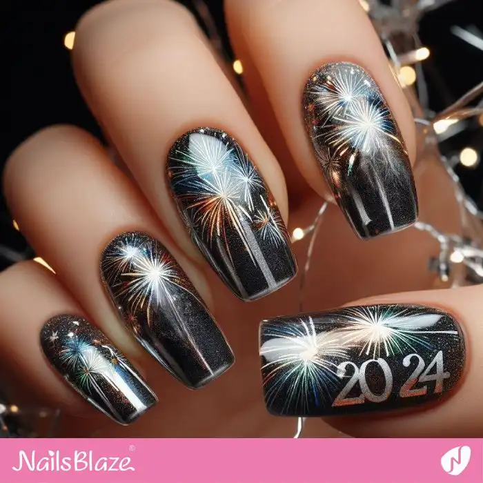 Black Firework Nails for New Year |  2024 Nails - NB1344
